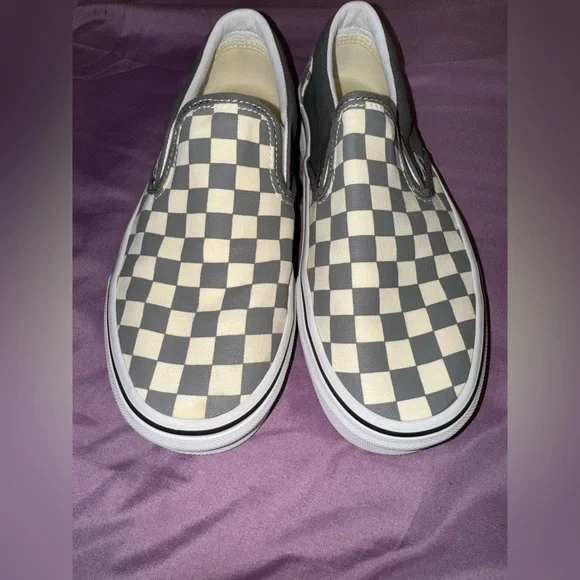 Vans Classic Slip-On sneakers pewter and true white checkerboard colorway Sz 7.5 - Picture 3 of 11